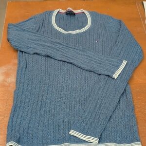 Tommy Hilfiger Blue and White Crewneck Sweater